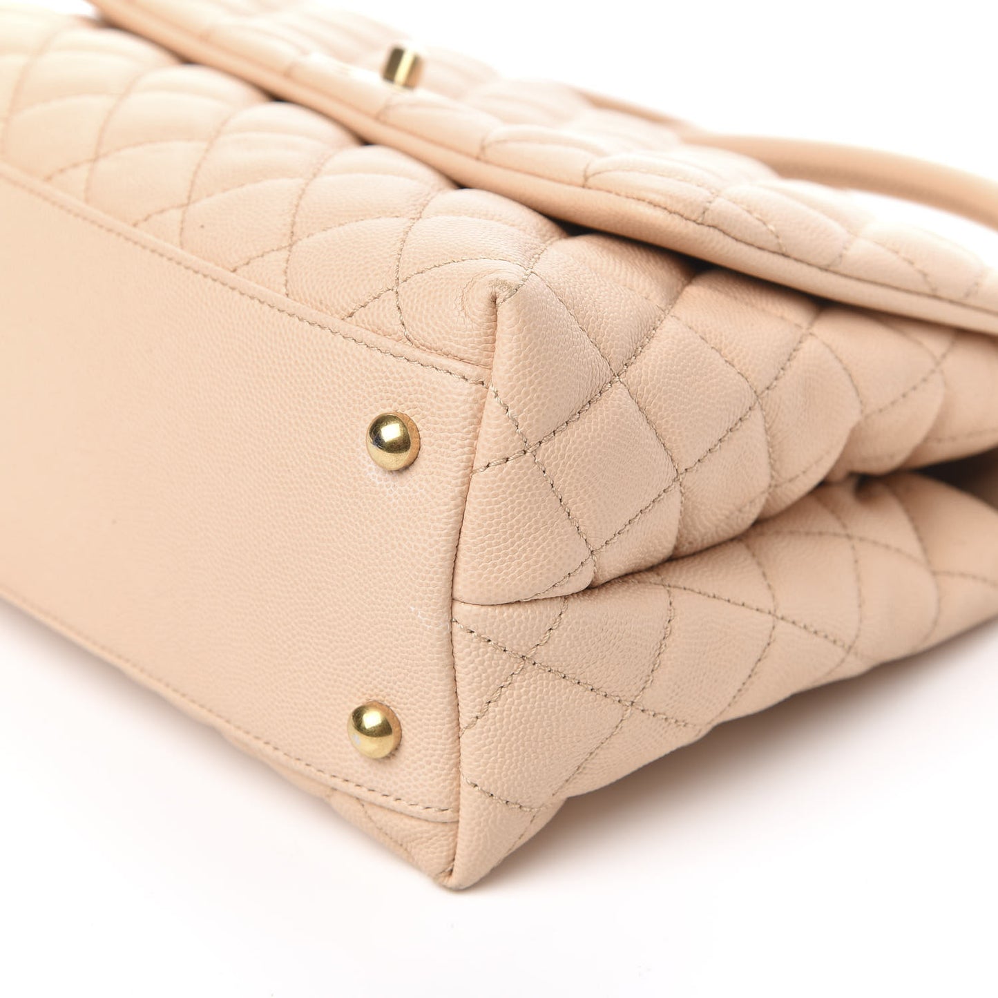 Caviar Quilted Small Coco Handle Flap Beige