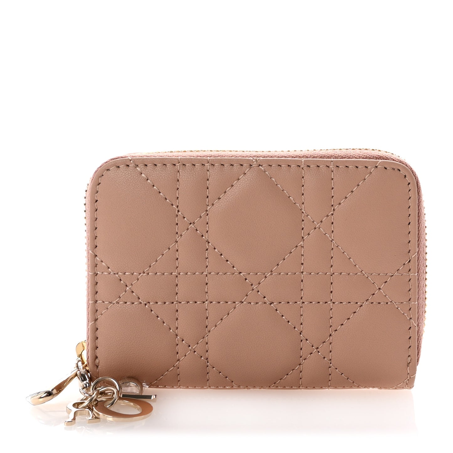 Lambskin Cannage Small Lady Dior Voyageur Coin Purse Rose Des Vents