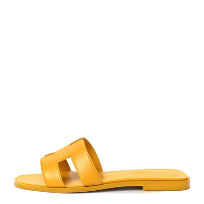 Hermes Calfskin Oran Sandals 37 Jaune Citron 1 of 8