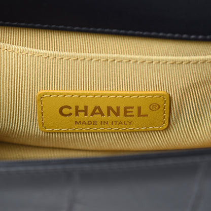 Chanel Calfskin Crocodile Embossed Graffiti Small Cocodile Boy Flap Black Gold 6 of 13