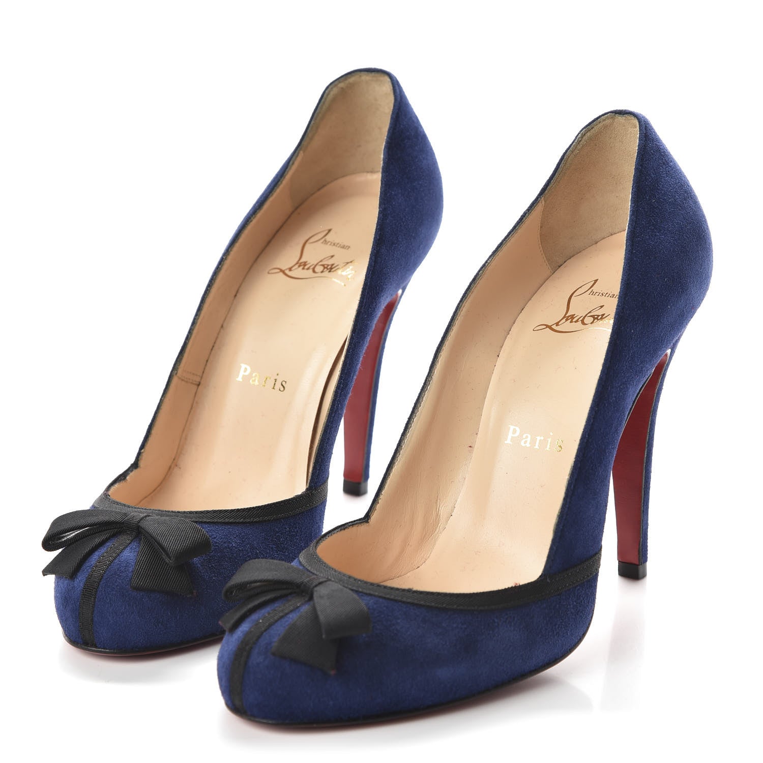 Christian Louboutin Suede Grosgrain Bow 120 Pumps 36 Navy Black 3 of 8