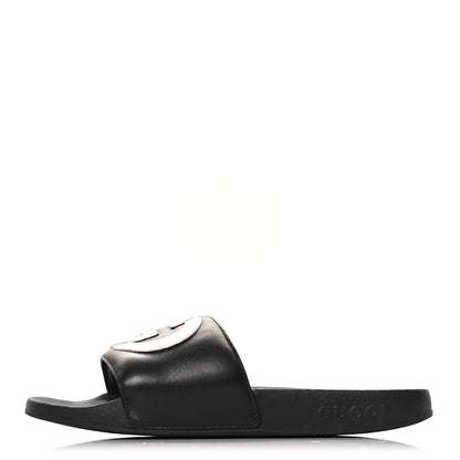 Gucci Nappa Miro Soft Calfskin Womens Interlocking G Slide Sandals 37 Black White 1 of 7