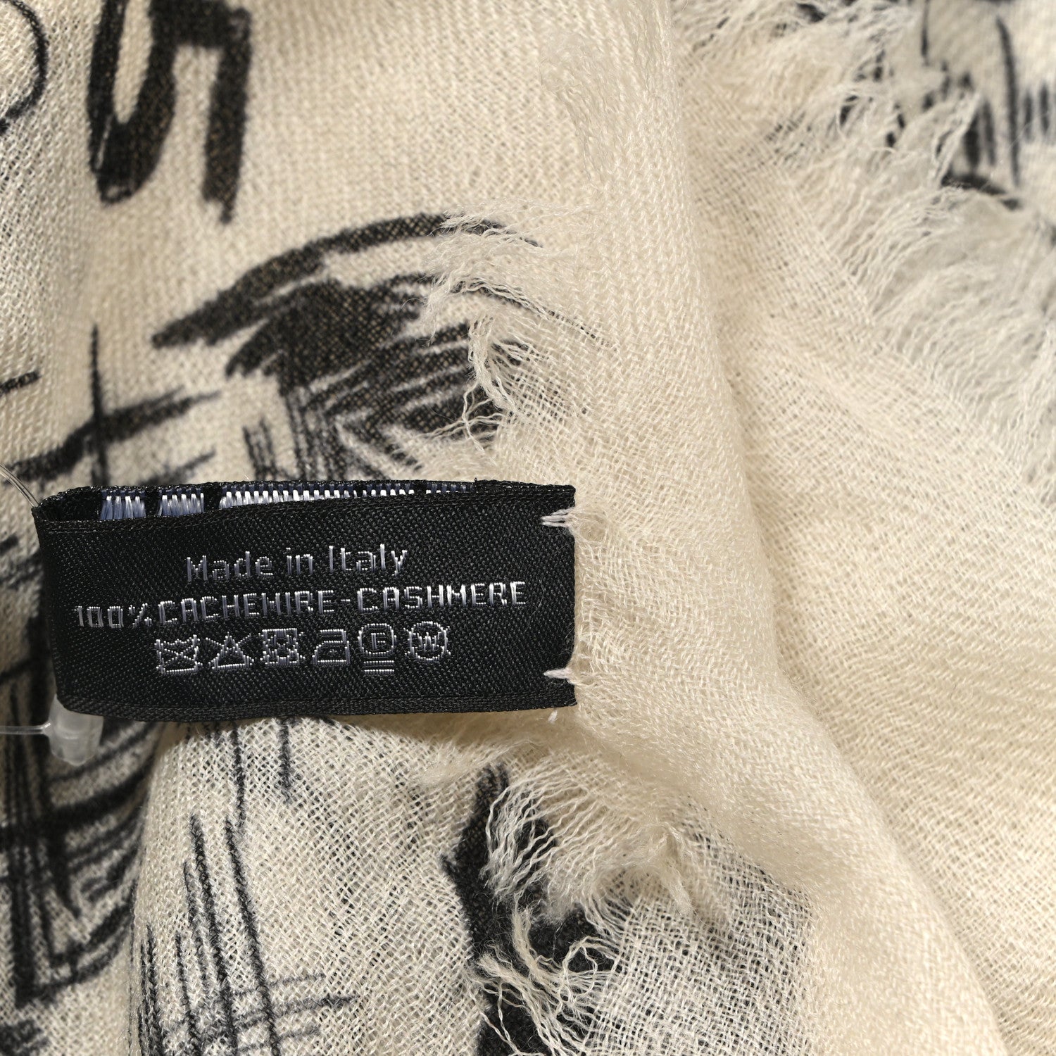 Chanel Cashmere Graffiti Print CC Logo Stole Ecru Black 5 of 5