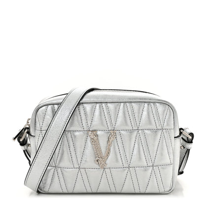 Versace Metallic Nappa Quilted Virtus Mini Camera Bag Silver 1 of 10