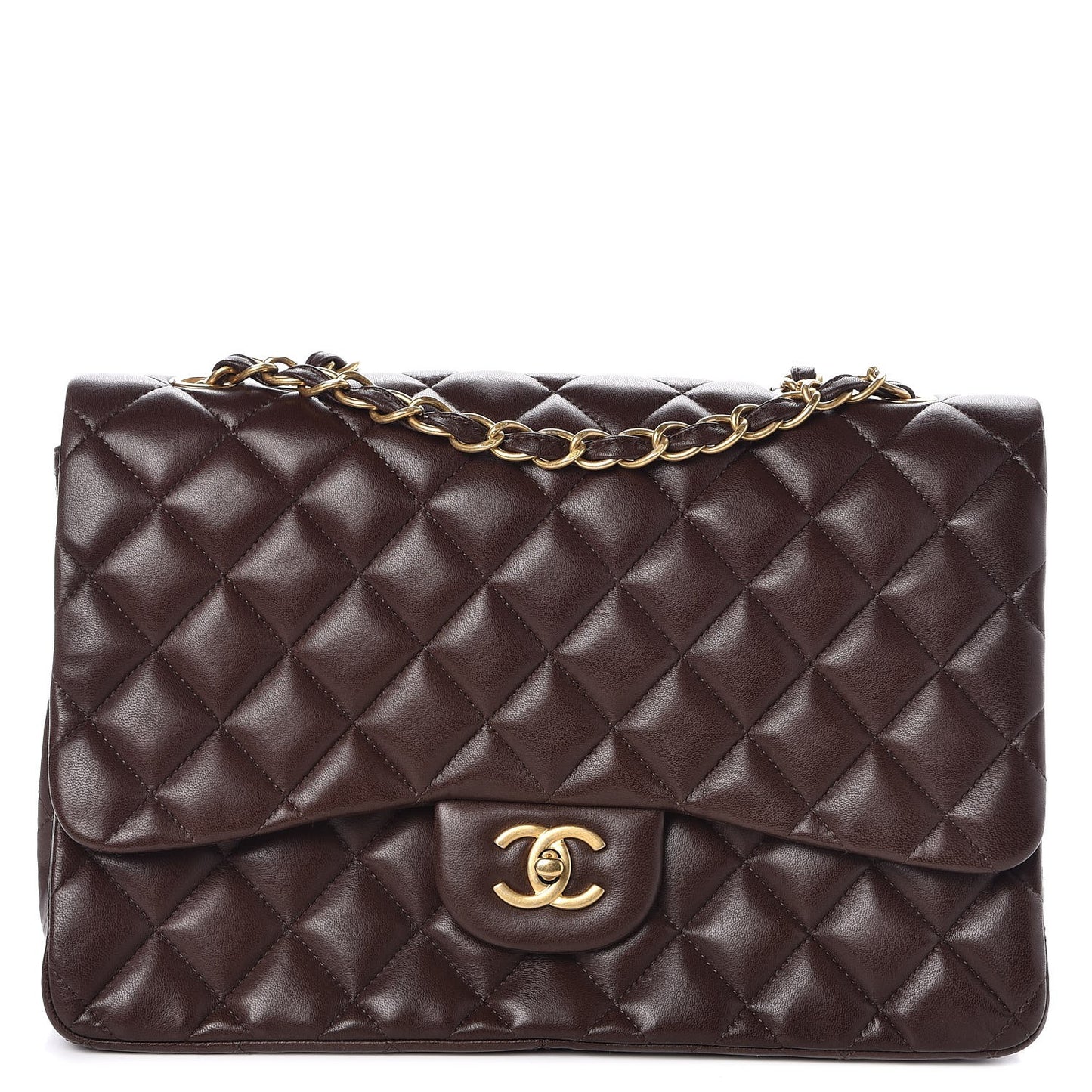 Lambskin Quilted Jumbo Single Flap Brown