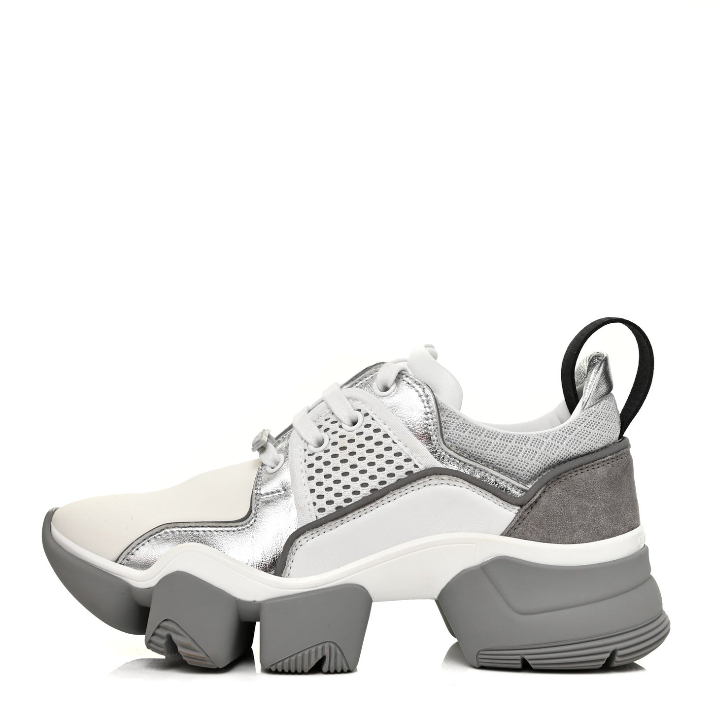 Metallic Calfskin Neoprene Suede Mesh Baisse Jaw Low Sneakers 37 White Silver