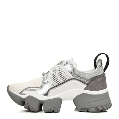 Givenchy Metallic Calfskin Neoprene Suede Mesh Baisse Jaw Low Sneakers 37 White Silver 1 of 7