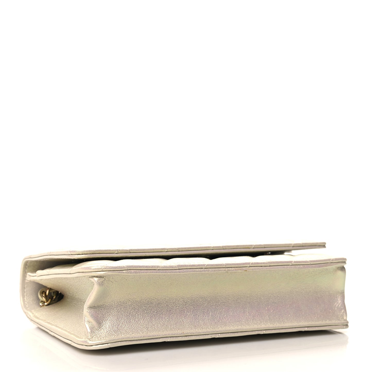 Iridescent Lambskin Quilted Wallet On Chain WOC Ivory