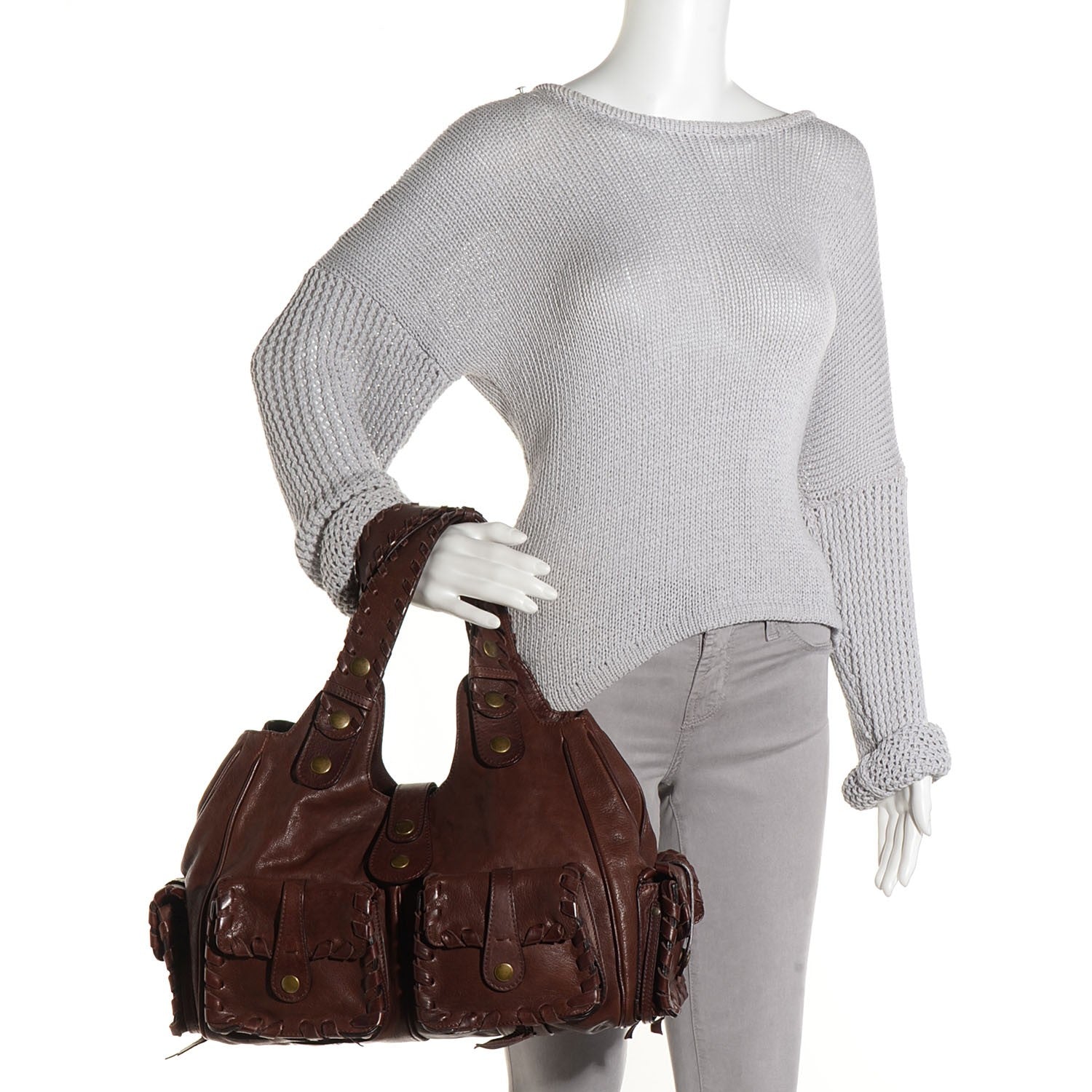 Chloe Calfskin Silverado Pocket Shoulder Bag Chocolate 2 of 8