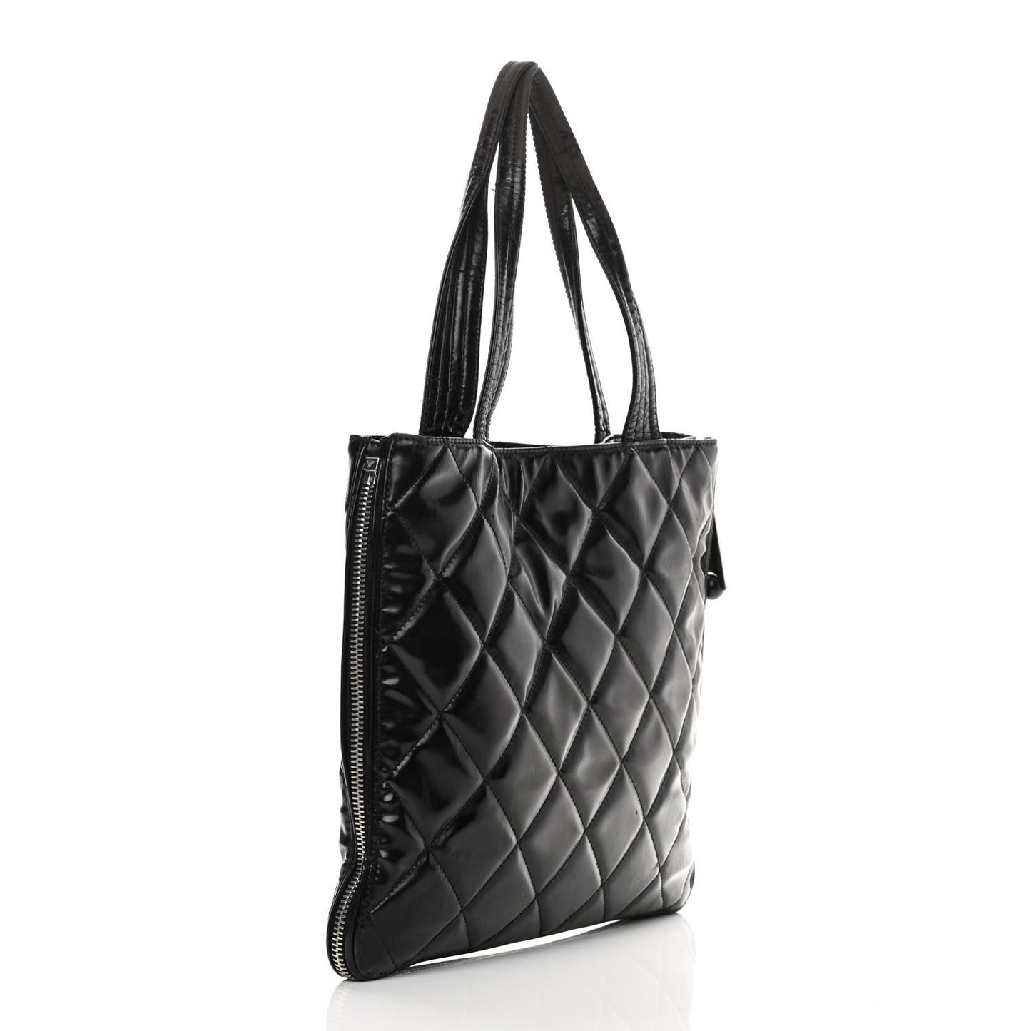 Patent Quilted Expandable CC Shoping Tote Black