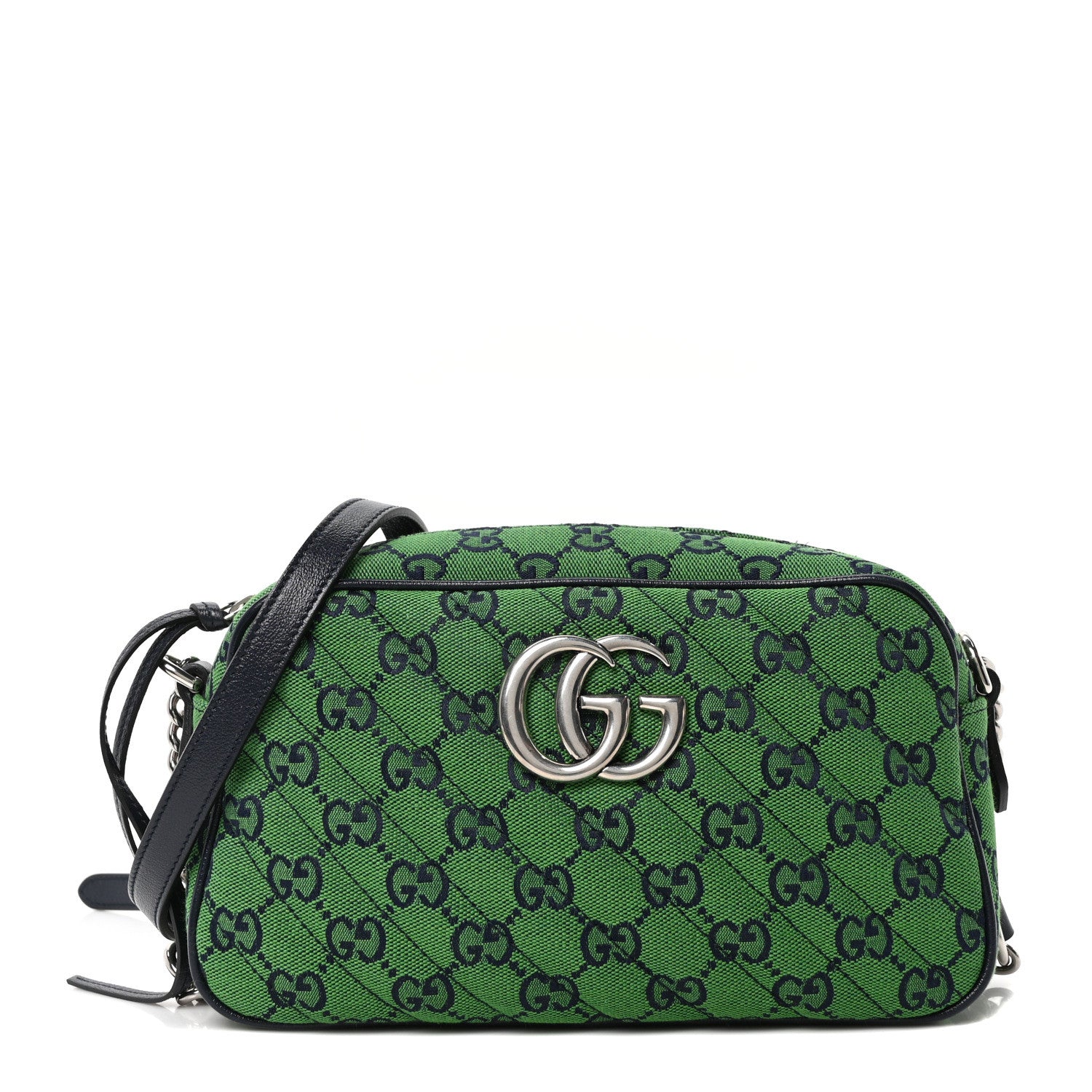 Gucci Monogram Multicolor Matelasse Diagonal Small GG Marmont Chain Shoulder Bag Green Blue 1 of 10