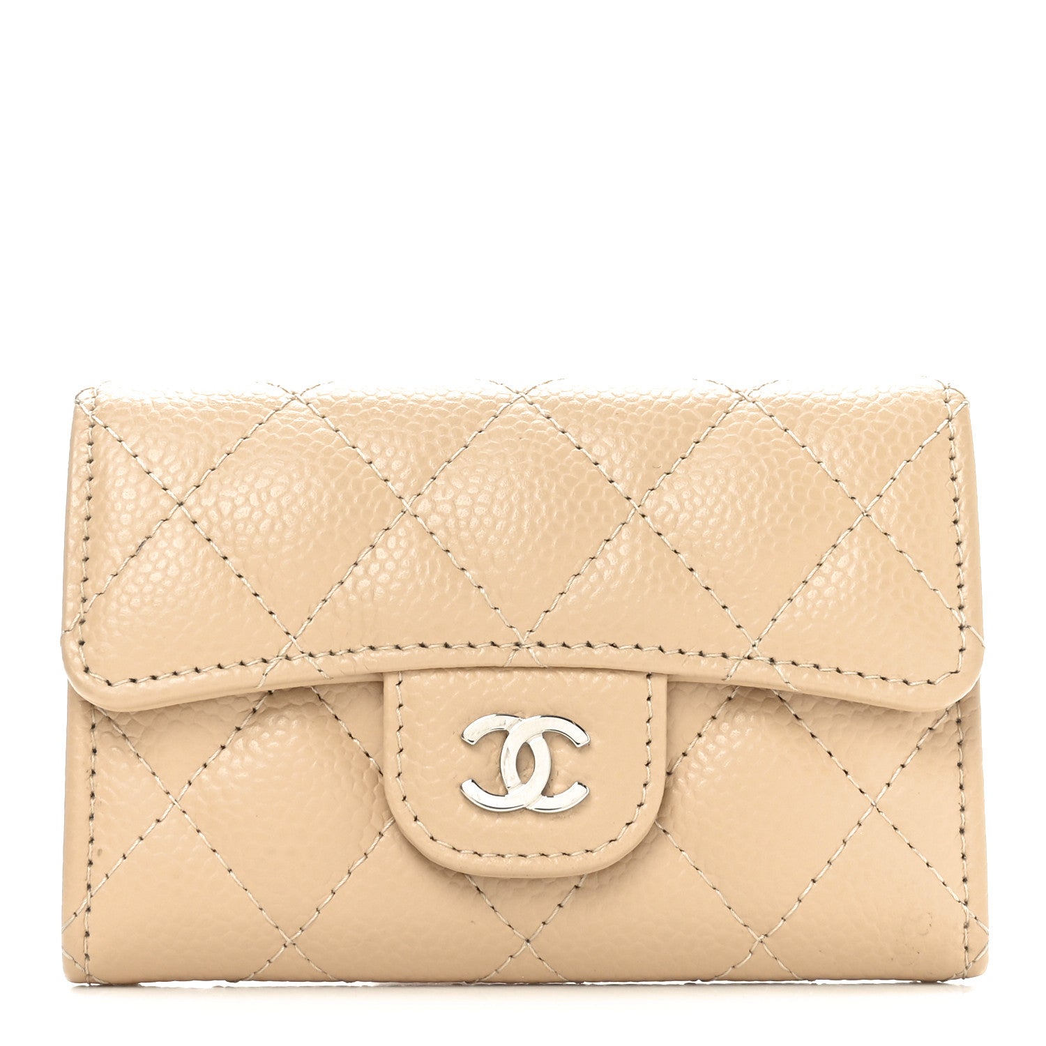 Chanel Caviar Quilted Flap Card Holder Wallet Beige 1 of 9