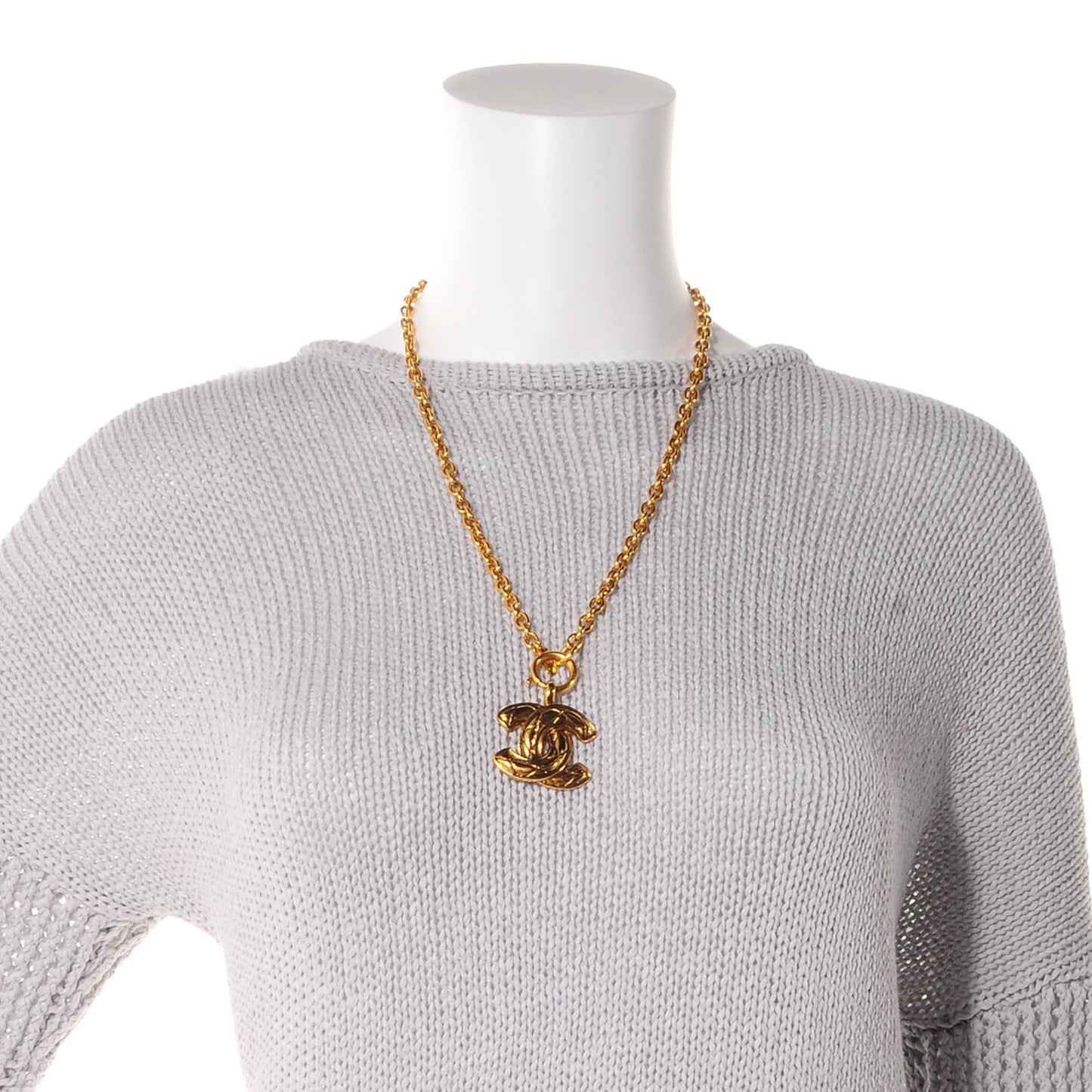 Quilted CC Long Necklace Gold