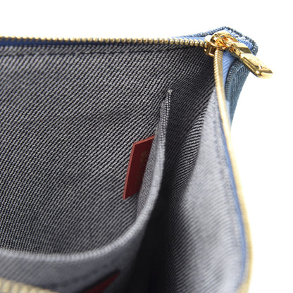 Louis Vuitton Denim Damier Monogram Patchwork Neverfull MM Pochette Blue Rouge 9 of 9
