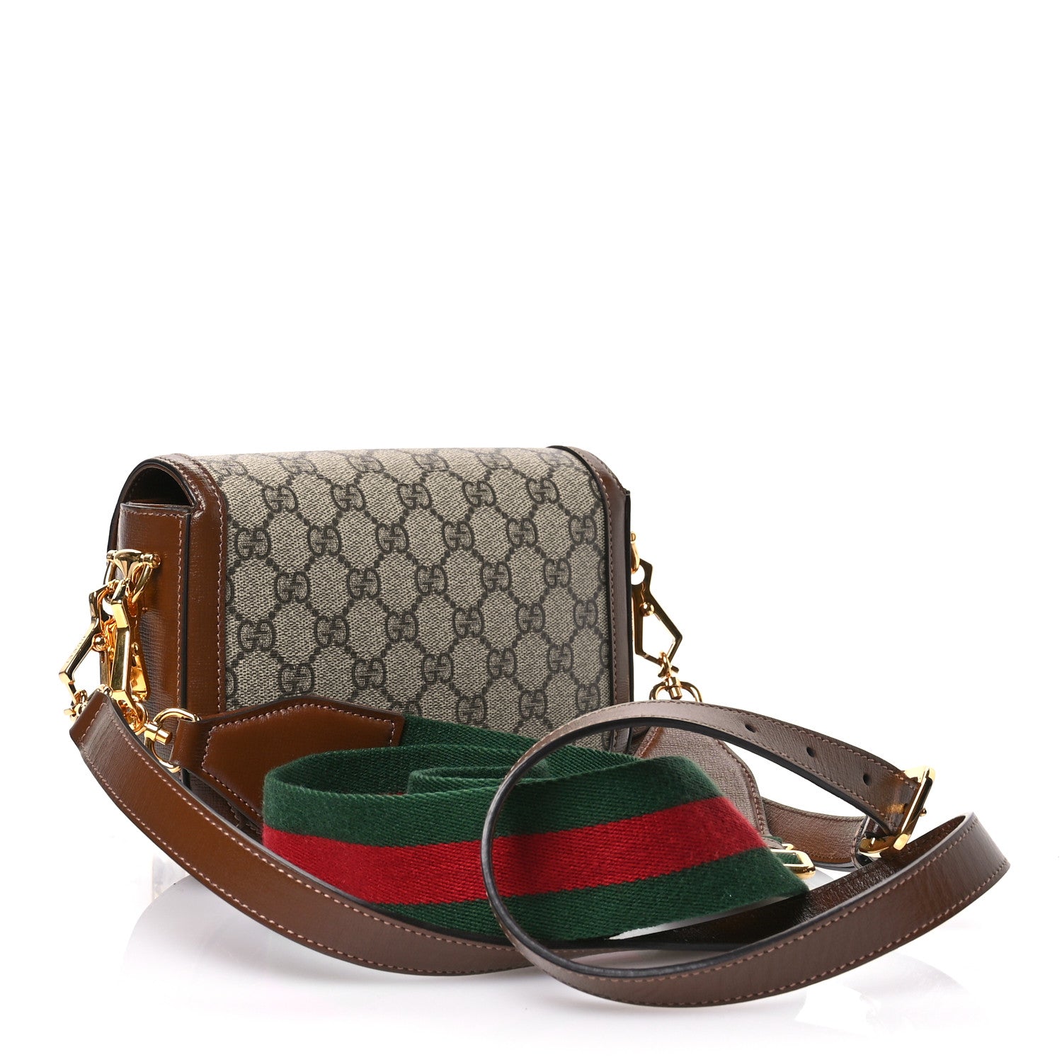 Gucci GG Supreme Monogram Web Mini Horsebit 1955 Shoulder Bag Beige Brown Sugar 3 of 12
