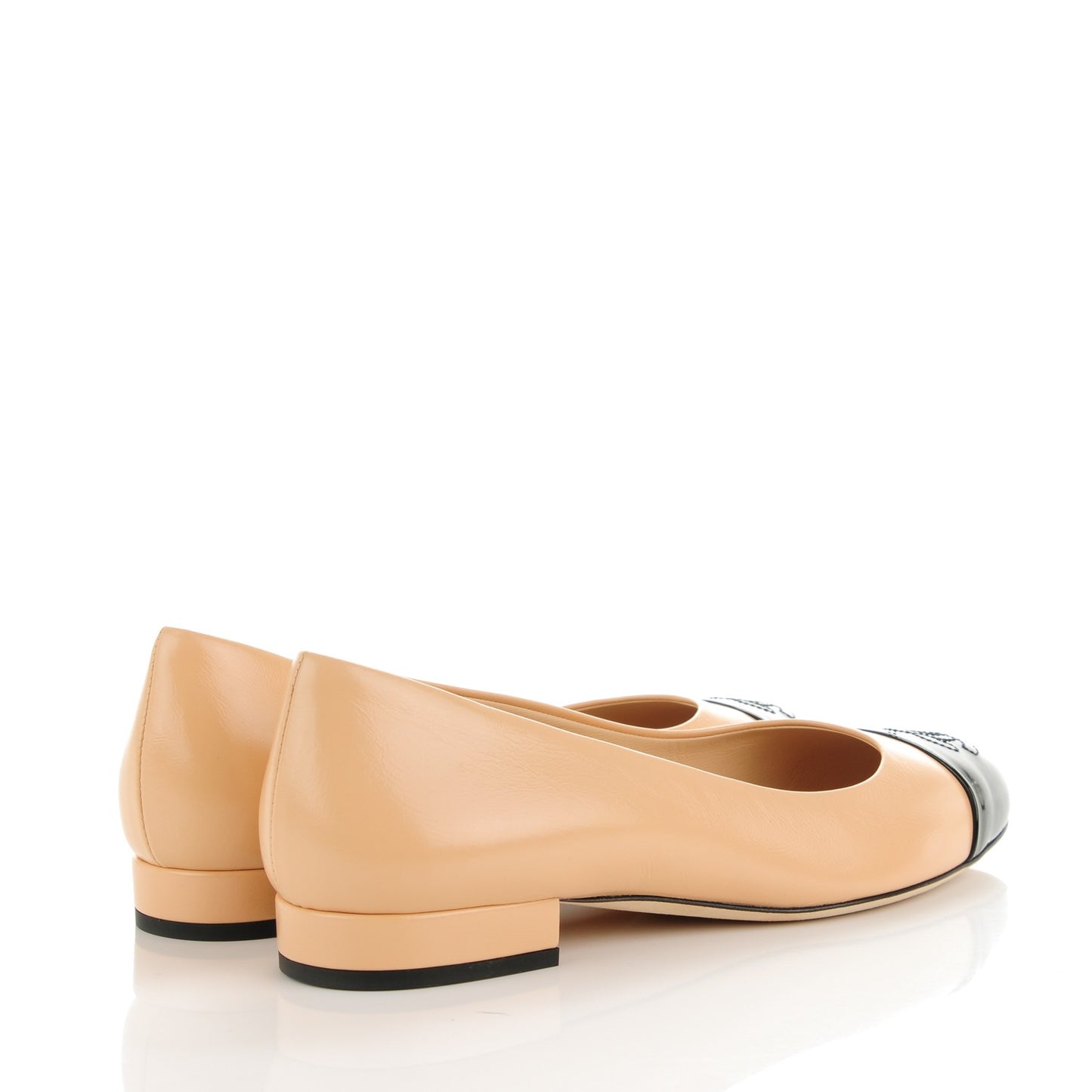 Lambskin Patent Cap Toe Ballerina Flats 36 Beige Black
