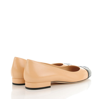 Chanel Lambskin Patent Cap Toe Ballerina Flats 36 Beige Black 4 of 7
