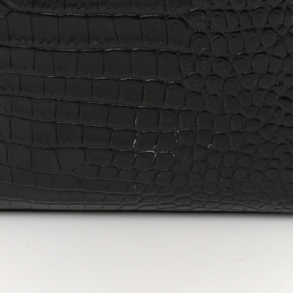 Saint Laurent Calfskin Crocodile Embossed Monogram Large Satchel Black 14 of 16