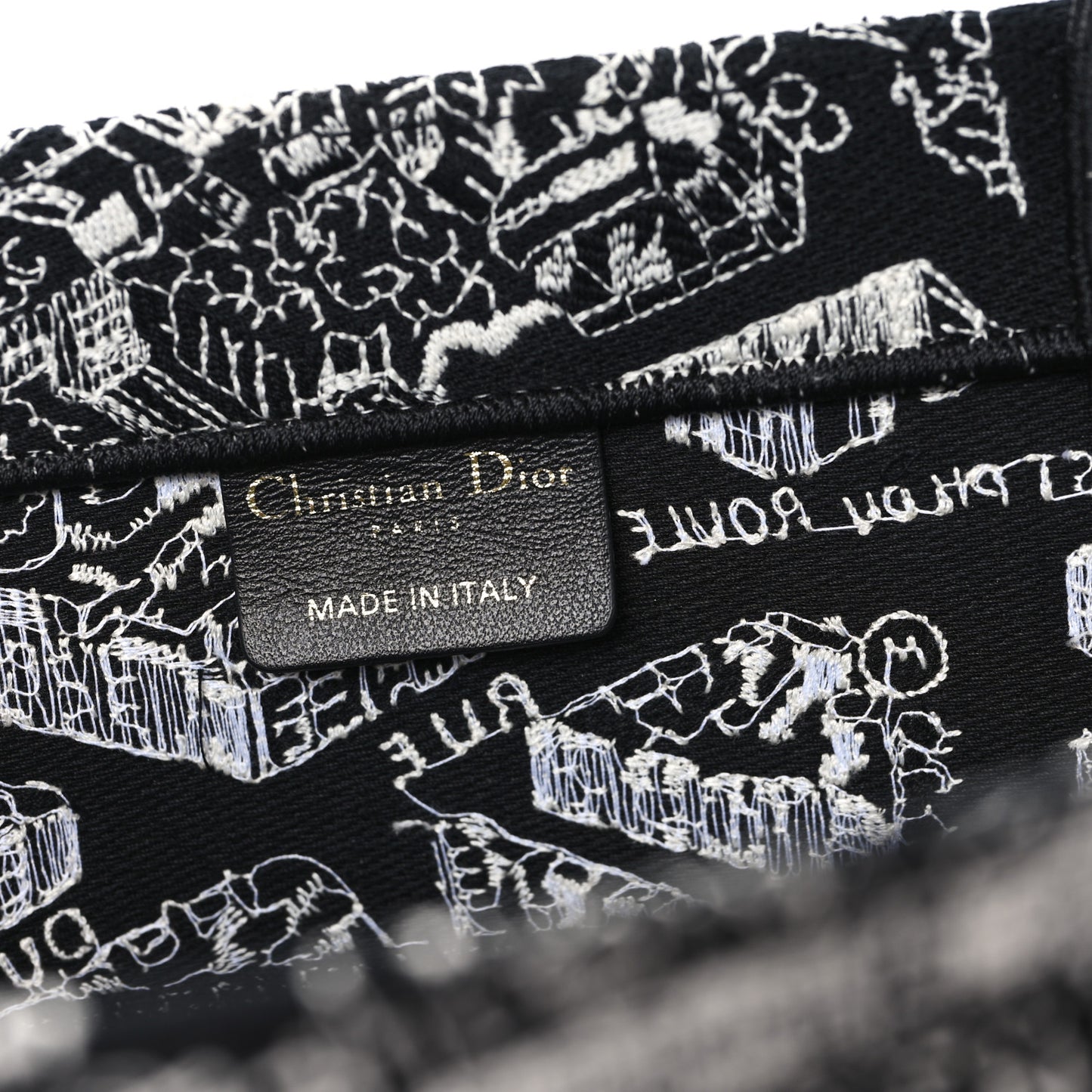 Canvas Embroidered Medium Plan De Paris Book Tote Black White