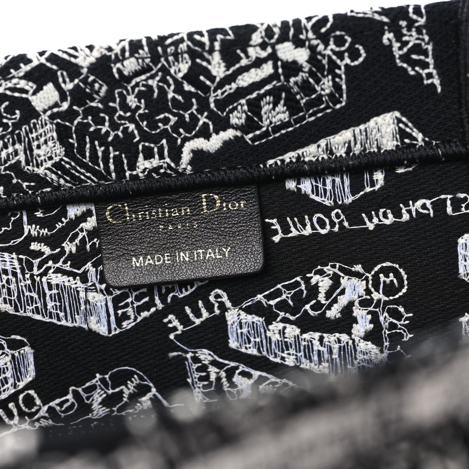 Christian Dior Canvas Embroidered Medium Plan De Paris Book Tote Black White 6 of 10
