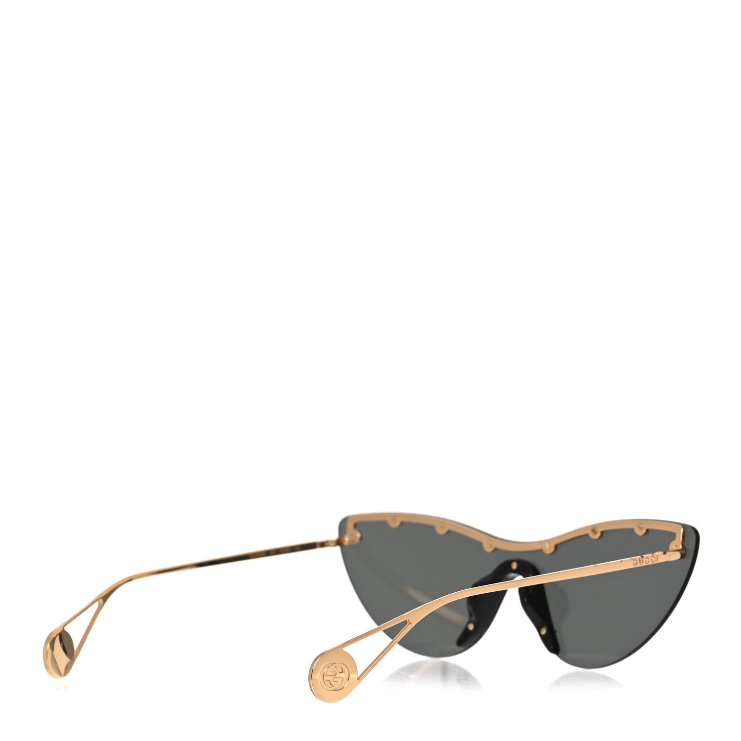 Gucci Metal Rimless Star Studded 90mm Cat Eye GG0666S Sunglasses Black Gold 4 of 7