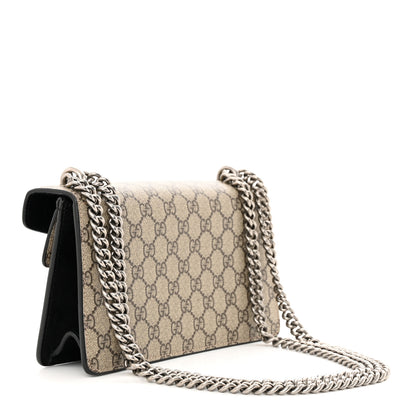 Gucci GG Supreme Monogram Suede Crystal Small Dionysus Shoulder Bag Beige Ebony Black 3 of 11