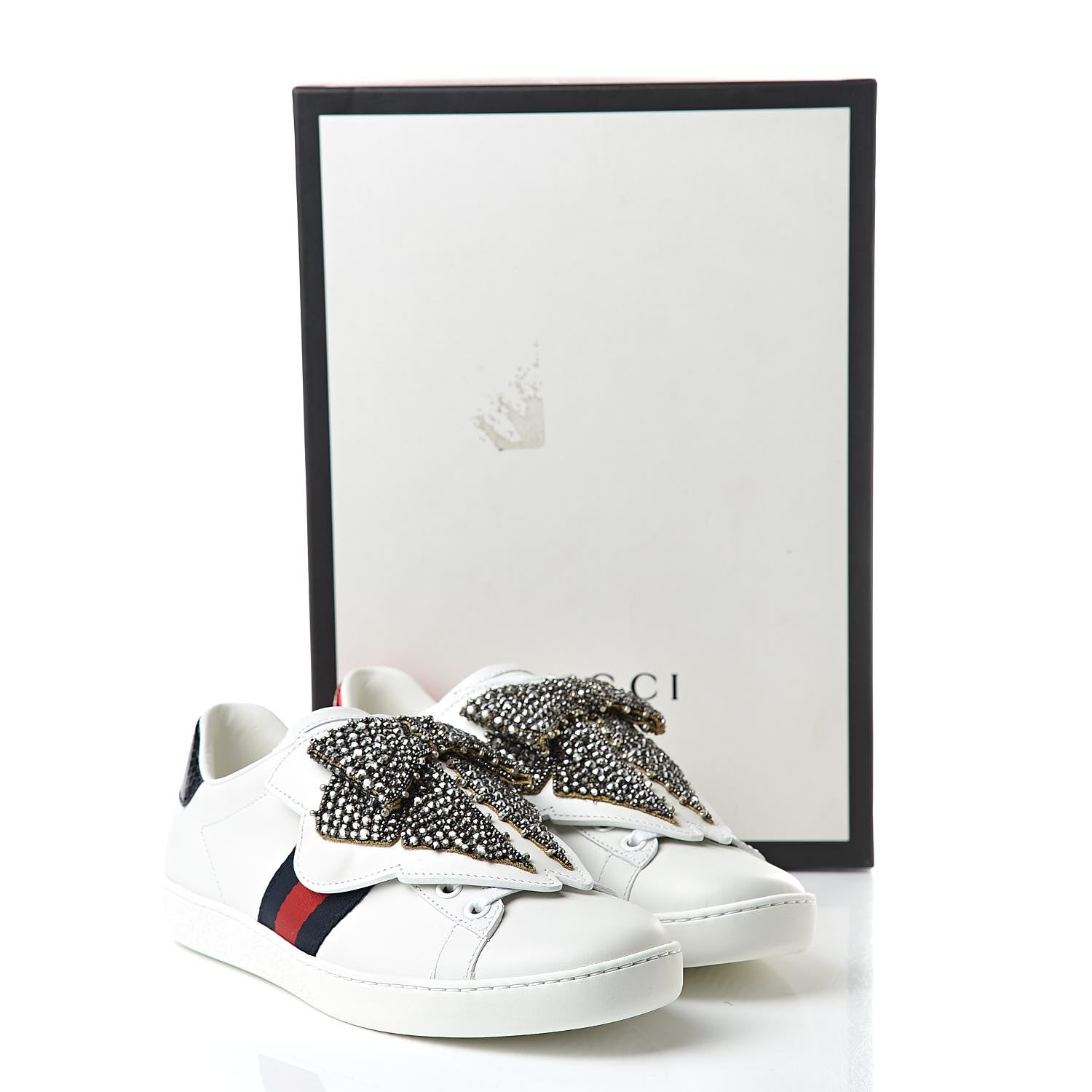 Gucci Calfskin Ayers Web Womens Ace Bow Lace Sneakers 36 White 11 of 11