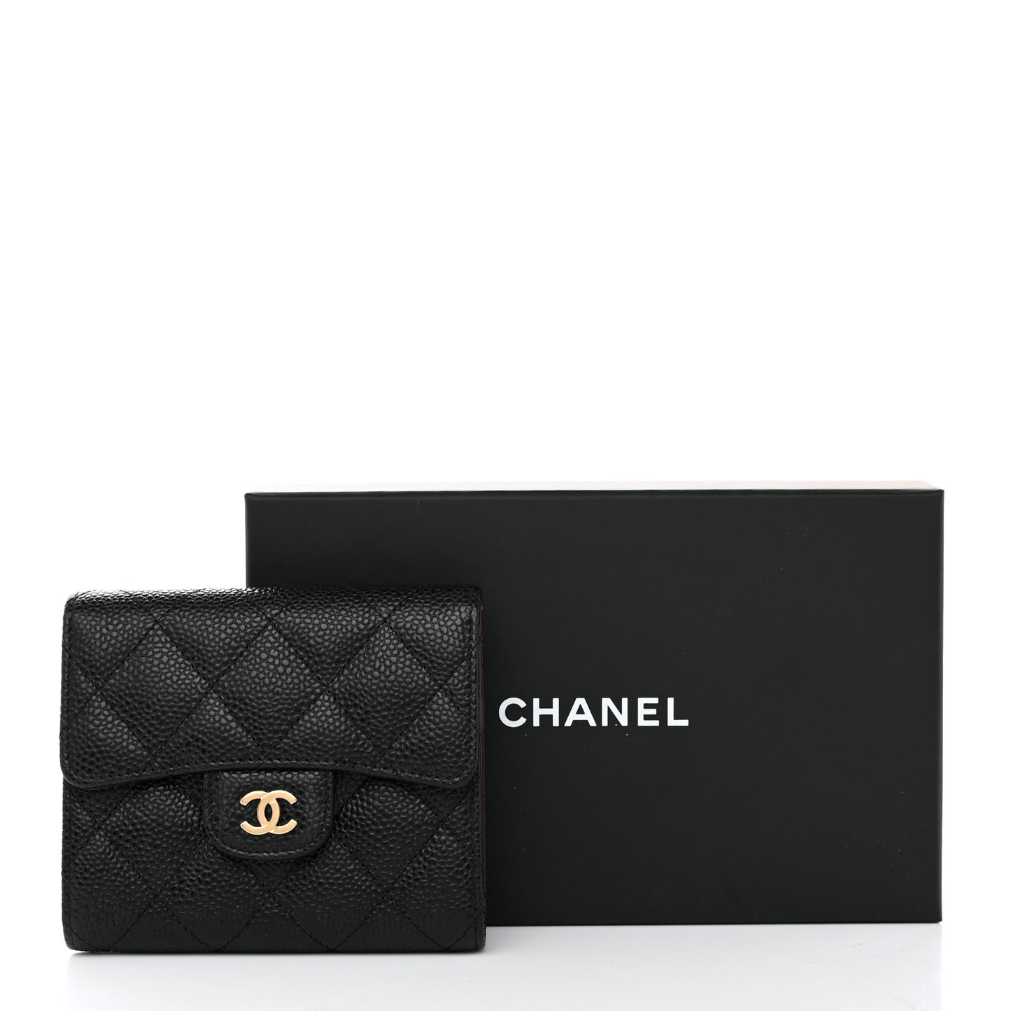 Caviar Quilted Compact Flap Wallet Black
