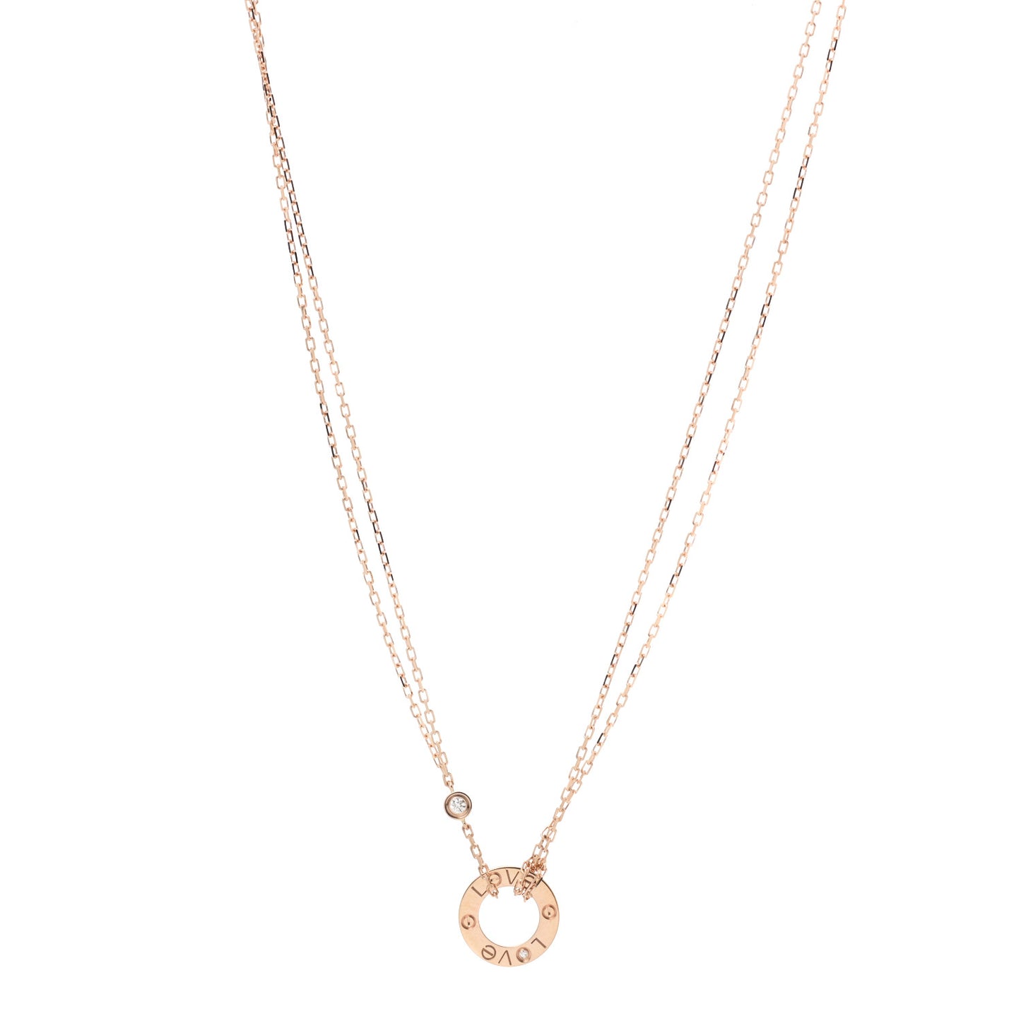 18K Pink Gold 2 Diamond LOVE Necklace