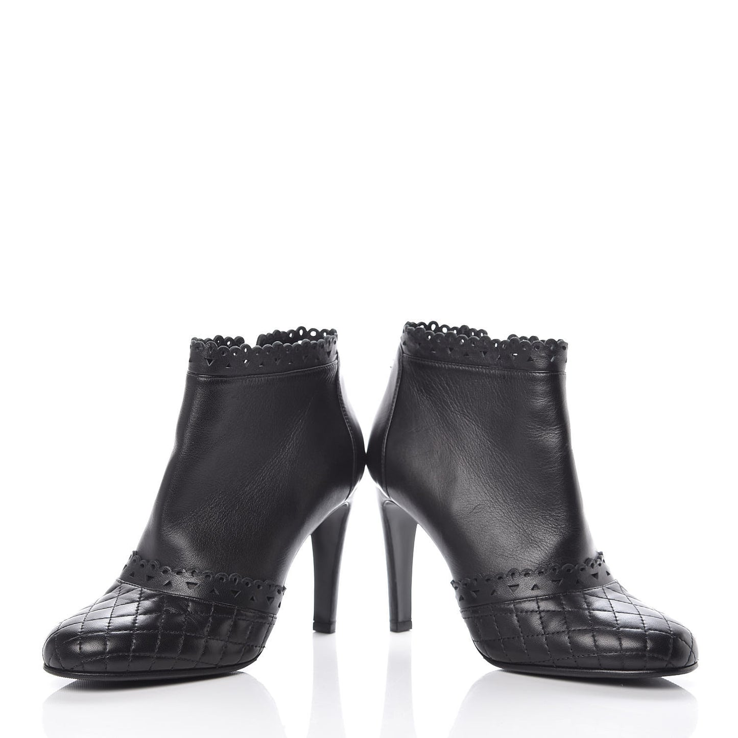 Lambskin Quilted Perforated Lace Short Booties 38 Black