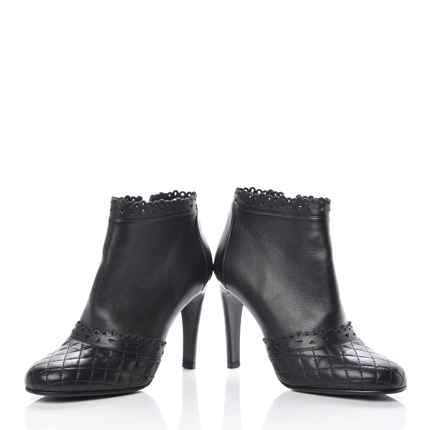 Chanel Lambskin Quilted Perforated Lace Short Booties 38 Black 6 of 10