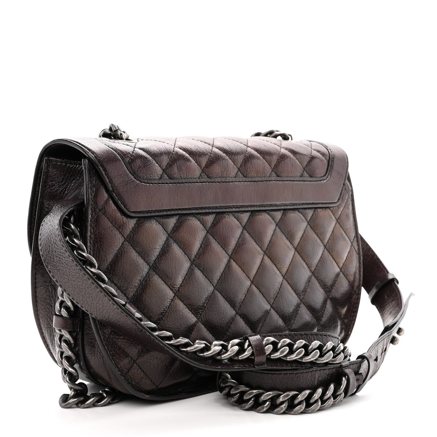 Chanel Shiny Goatskin Quilted Medium Double Chained Messenger Flap Charcoal 3 of 13