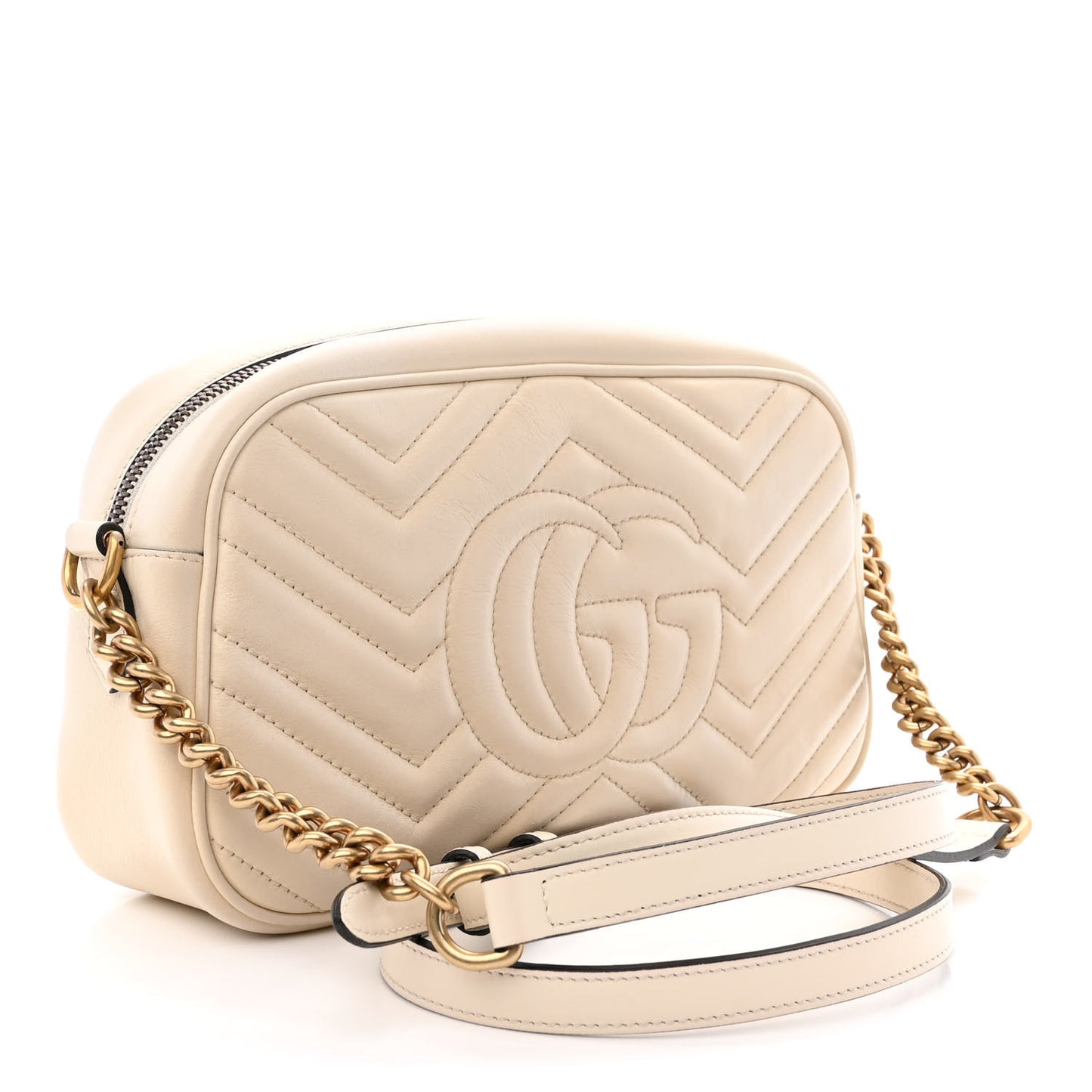 Calfskin Matelasse Small GG Marmont Chain Shoulder Bag White