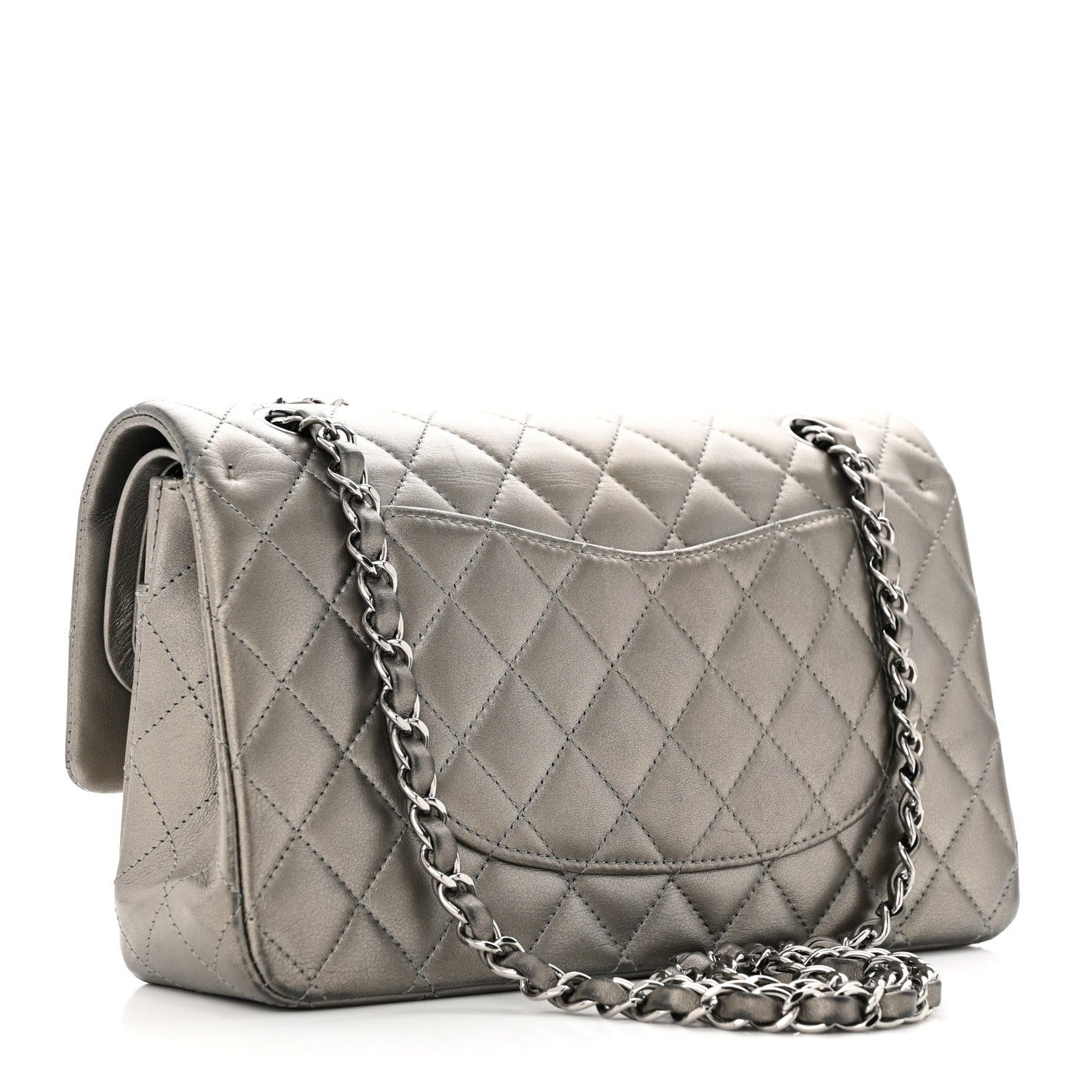 Chanel Metallic Calfskin Quilted Medium Double Flap Ruthenium 3 of 16