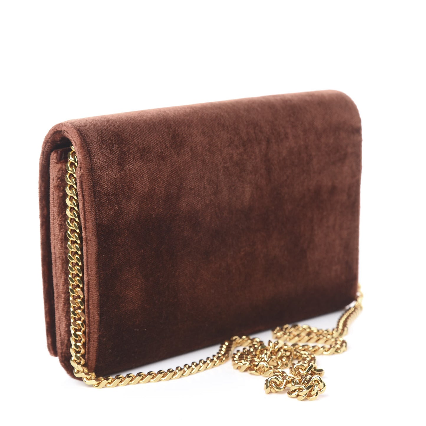 Textured Velour Monogram Chain Wallet Red Clay