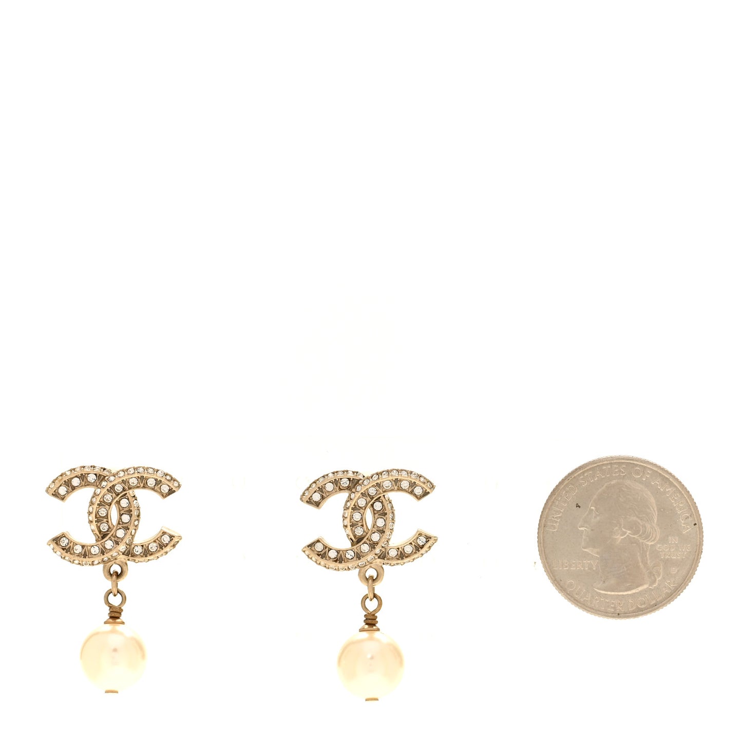Crystal Pearl CC Drop Earrings Gold