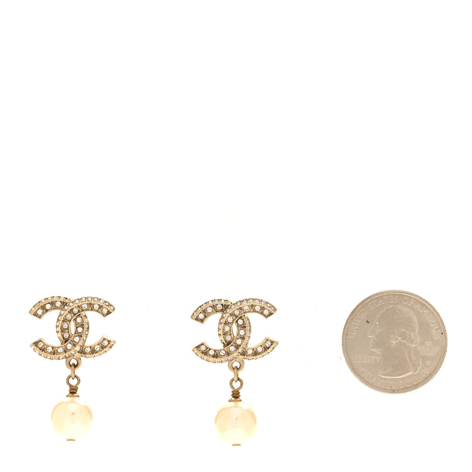 Chanel Crystal Pearl CC Drop Earrings Gold 2 of 5