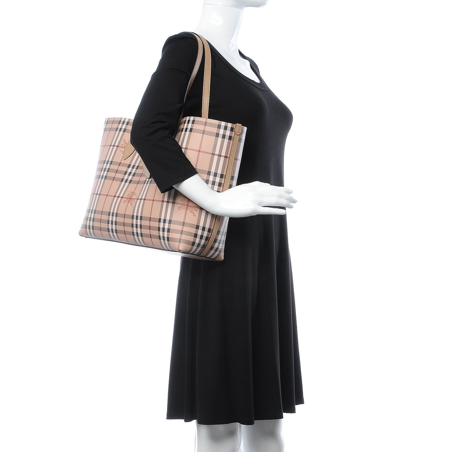 Grainy Calfskin Haymarket Check Medium Reversible Tote Mid Camel