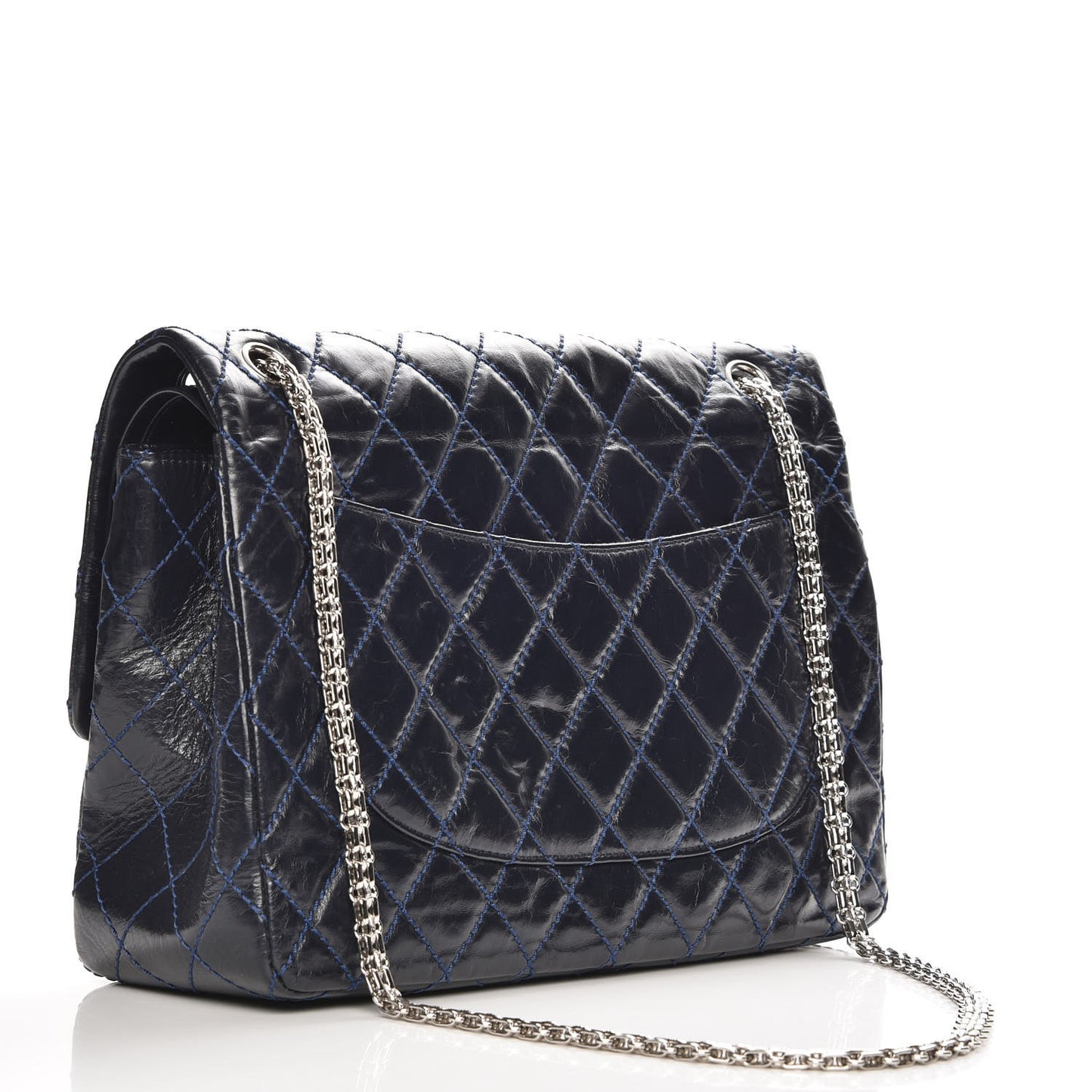 Glazed Calfskin Quilted Surpique 2.55 Reissue Flap Navy