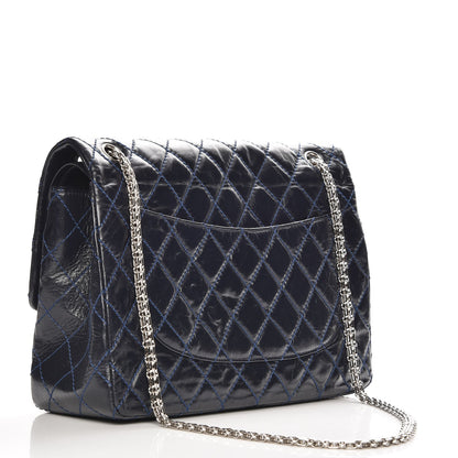 Chanel Glazed Calfskin Quilted Surpique 2.55 Reissue Flap Navy 3 of 7