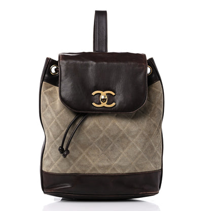 Chanel Suede Quilted Drawstring Sling Backpack Beige Brown 3 of 23