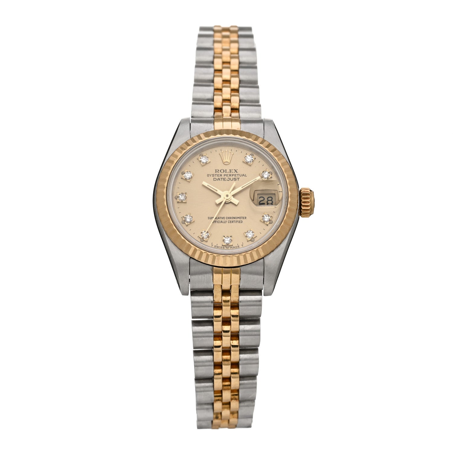 Rolex Stainless Steel 18K Yellow Gold Diamond 26mm Oyster Perpetual Datejust Watch Champagne 69173 1 of 4