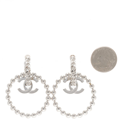 Chanel Metal Beaded CC Hoop Earrings Silver 2 of 5