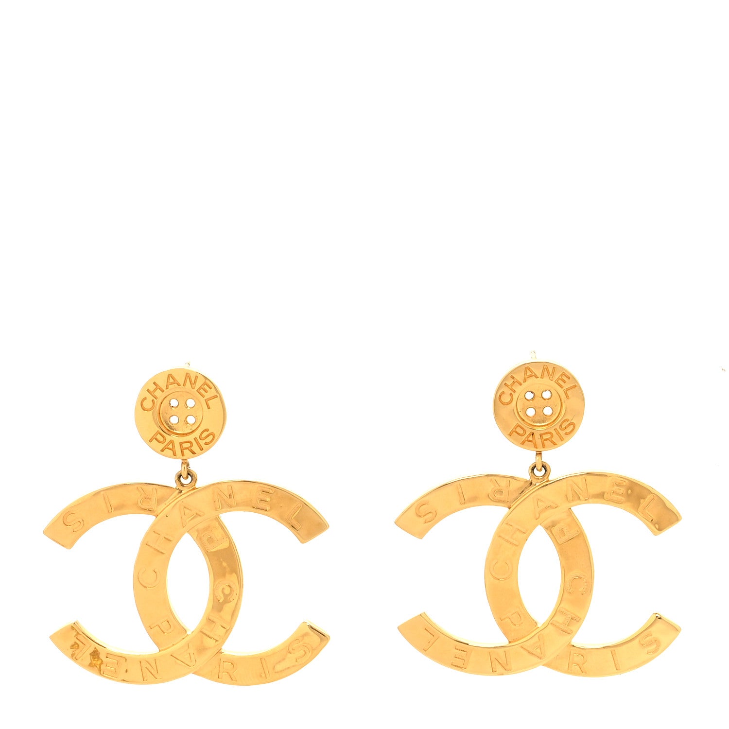 Chanel Metal Large Paris Button Earrings Gold 1 of 4