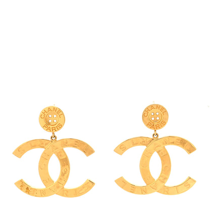 Chanel Metal Large Paris Button Earrings Gold 1 of 4