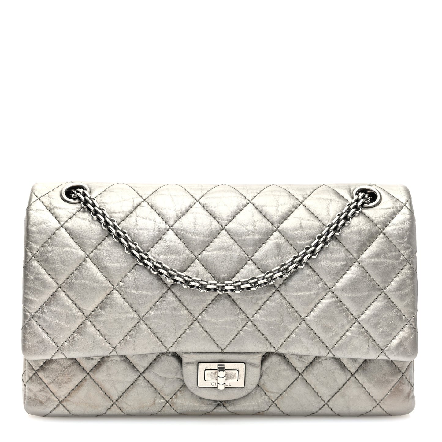 Metallic Aged Calfskin Quilted 2.55 Reissue 226 Flap Silver