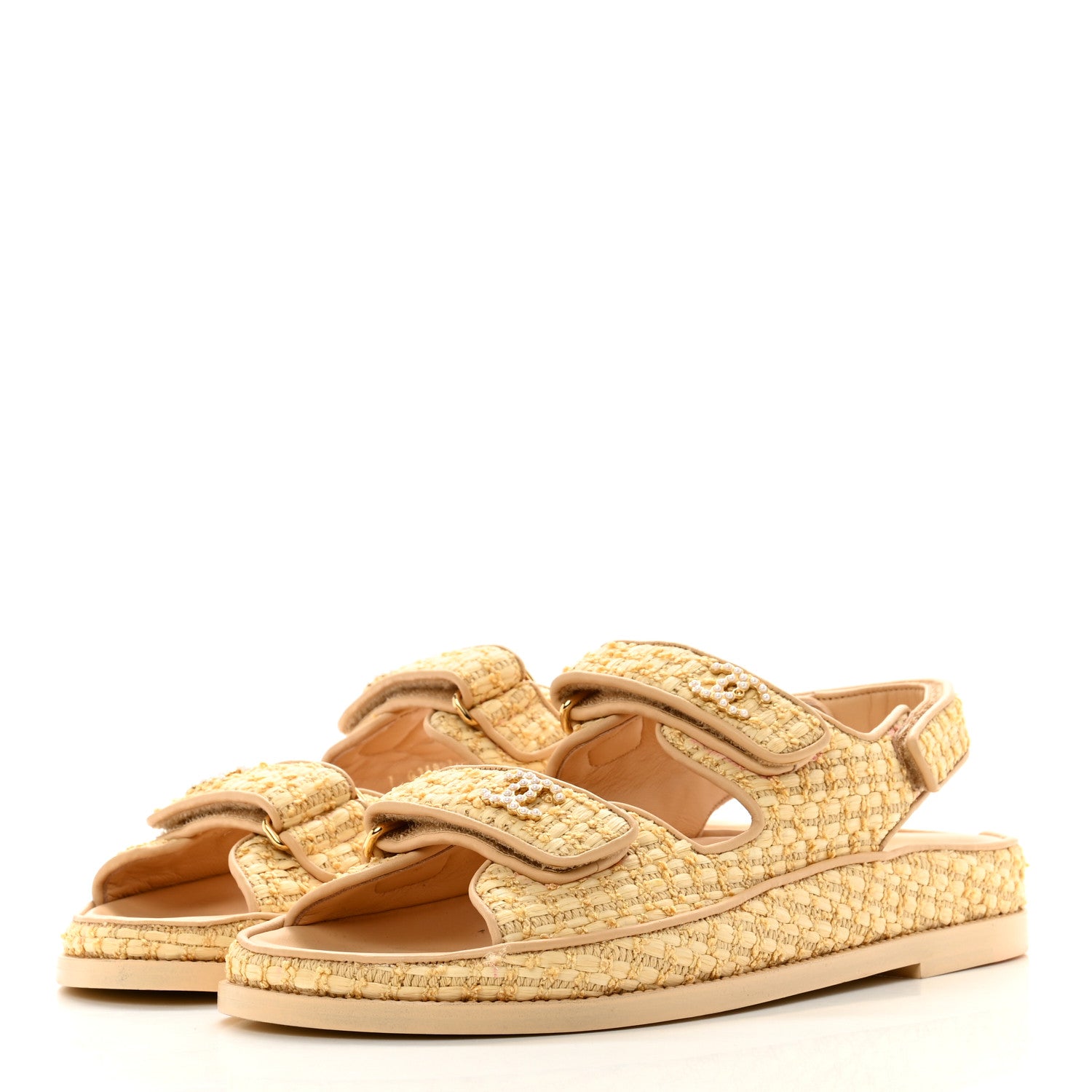 Chanel Braided Fabric Velcro Dad Sandals 39.5 Beige 3 of 11
