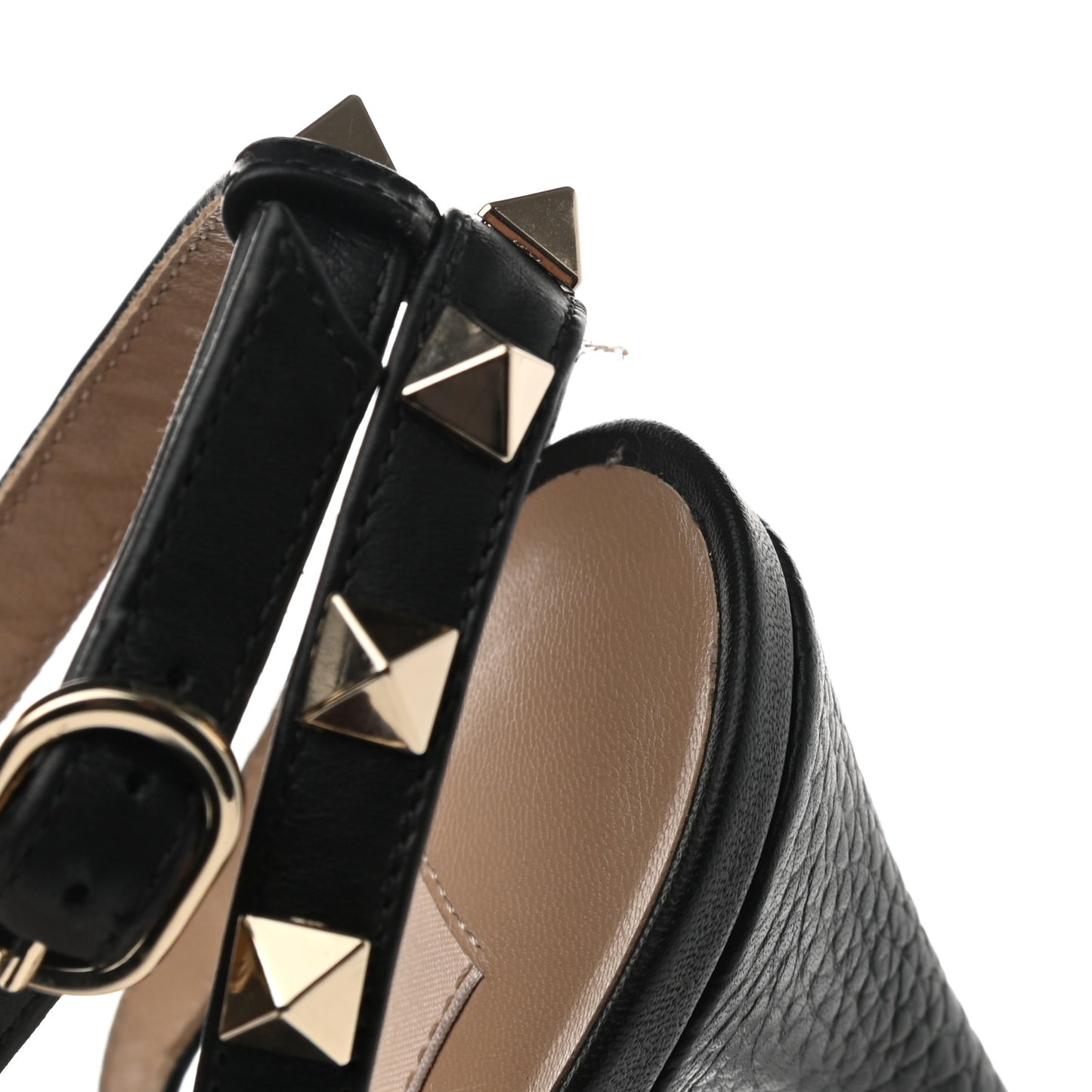 Pebbled Calfskin Rockstud Ankle Strap Pumps 39 Black