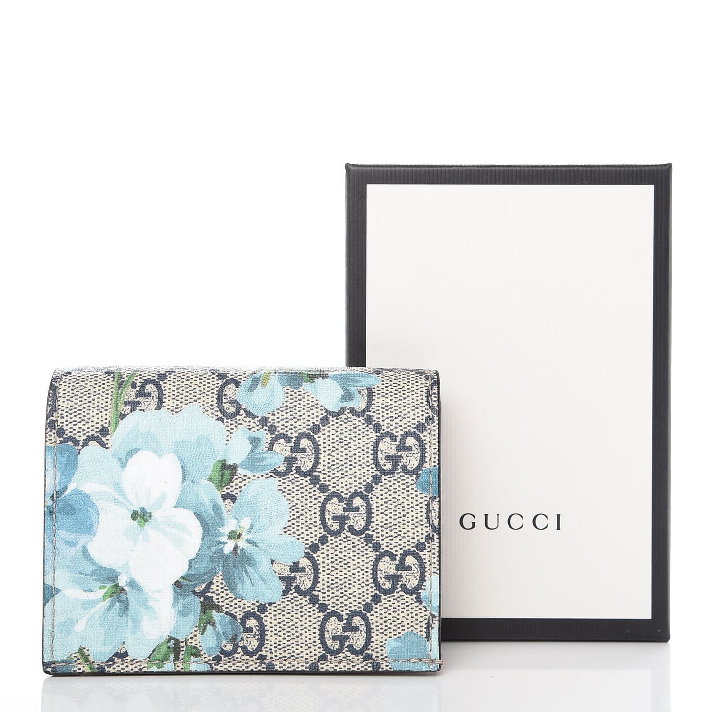 GG Supreme Monogram Blooms Card Case Wallet Beige Blue Navy Hibiscus Red