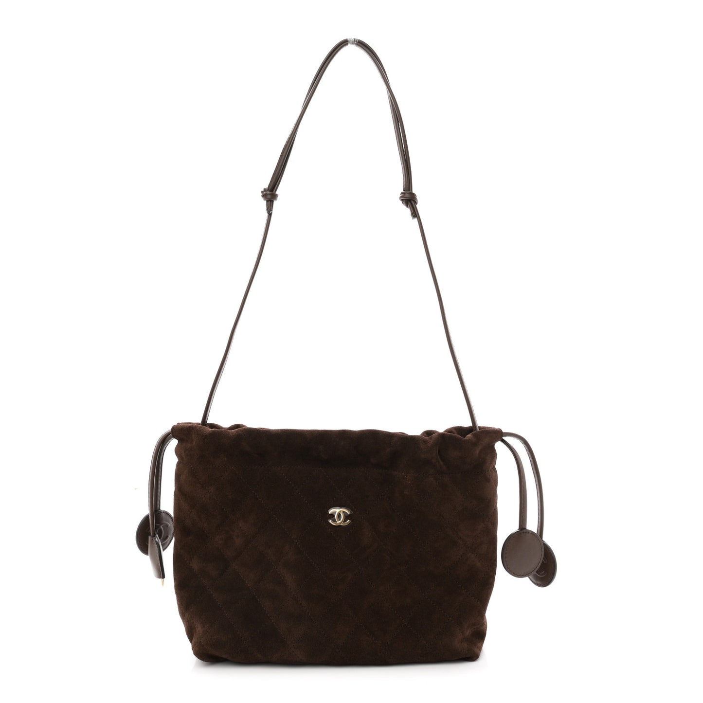 Suede Calfskin Lambskin Quilted Clutch With Strap Dark Brown